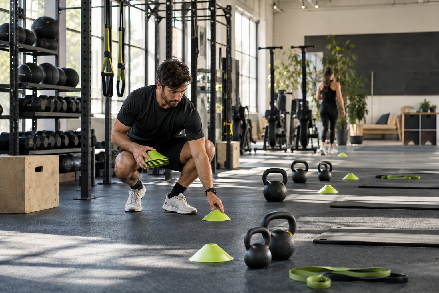Illustrative coach arranging circuit training stations