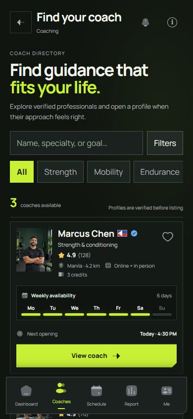 Coach discovery with example profiles and specialisms.