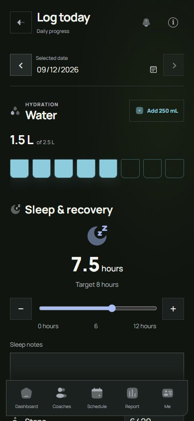 A filled daily log showing hydration, sleep and activity.