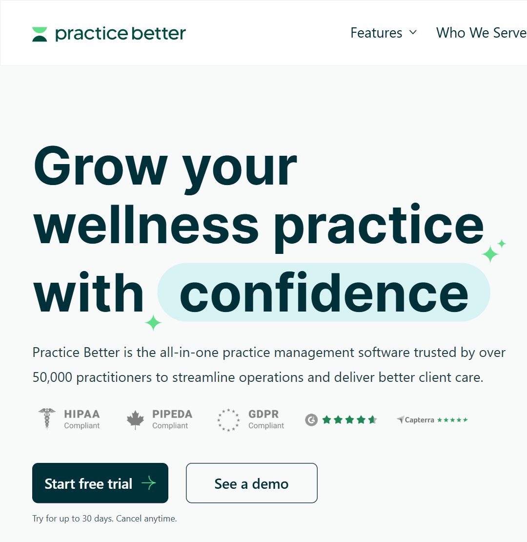 Practice Better homepage
