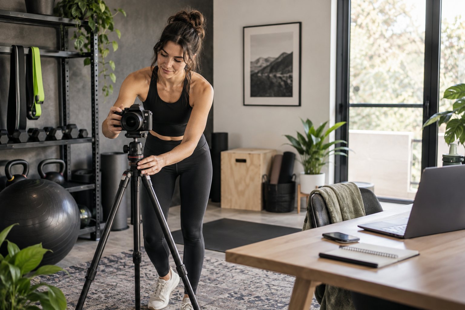 Illustrative coach setting up a home coaching studio